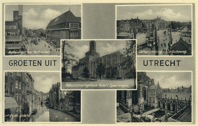 602767 Collage van gezichten te Utrecht:- Potterstraat- 3e Administratiegebouw van de Nederlandse Spoorwegen ...